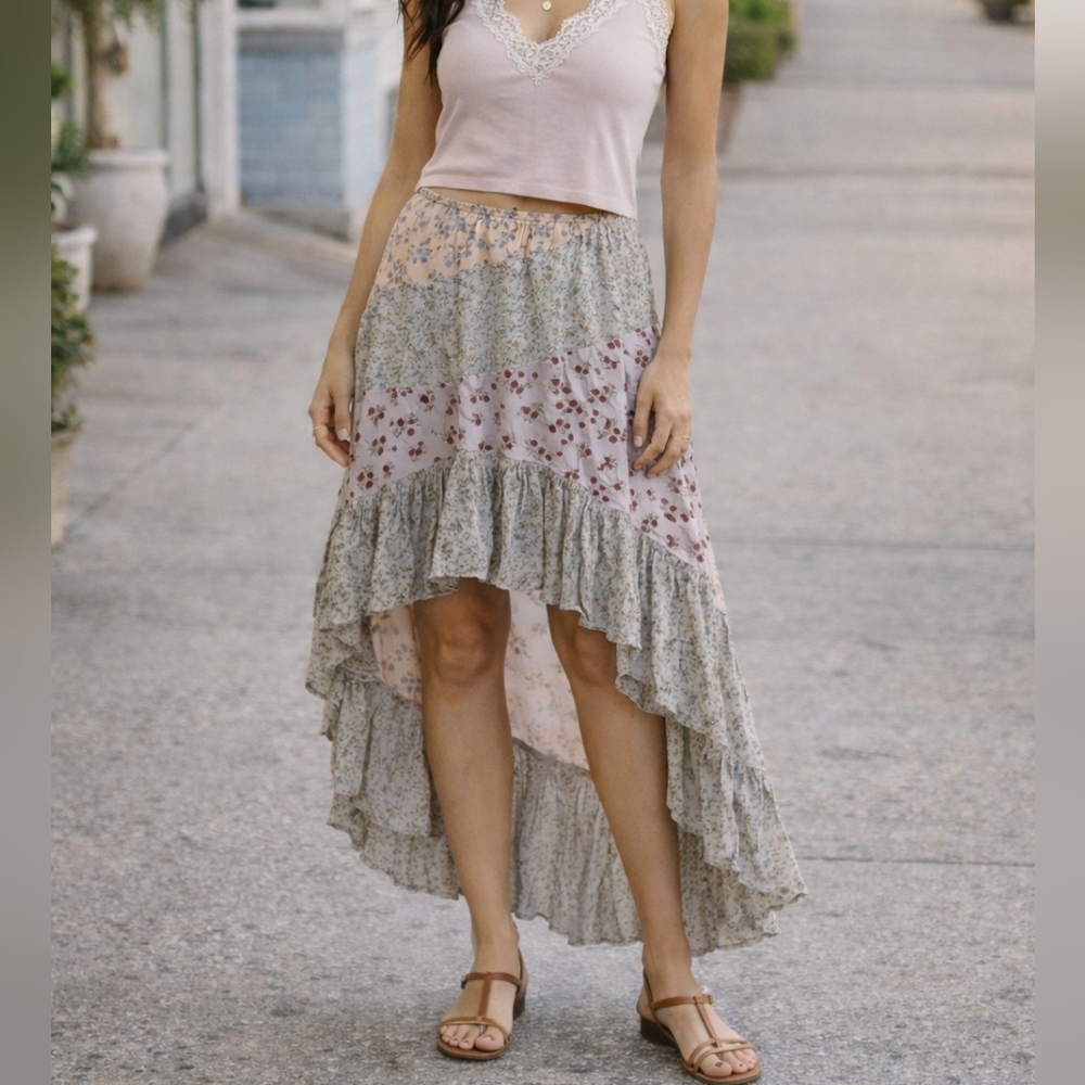 American Eagle Boho Patchwork High Low Skirt Ruff… - image 1